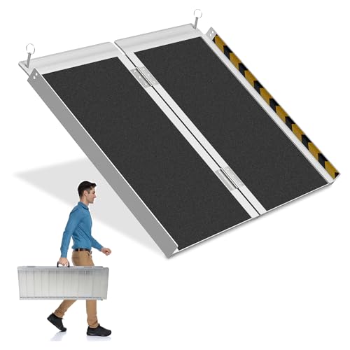 Herrselsam 61x73cm Rollstuhlrampe Belastbar bis 270KG Rollstuhlrampe mit Rutschfester Oberfläche Tragbare Rollstuhlrampe Rollstuhlklapprampe für Zuhause Stufen Treppen Türöffnung