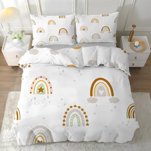 Funda Nordica Cama 105 Arcoíris, Ropa de Cama Estrella 3 Piezas - Funda Edredon 200x200 Dibujos Animados de Microfibra Suave con 2 Fundas de Almohada 50x75 cm, con Cremallera Y-133