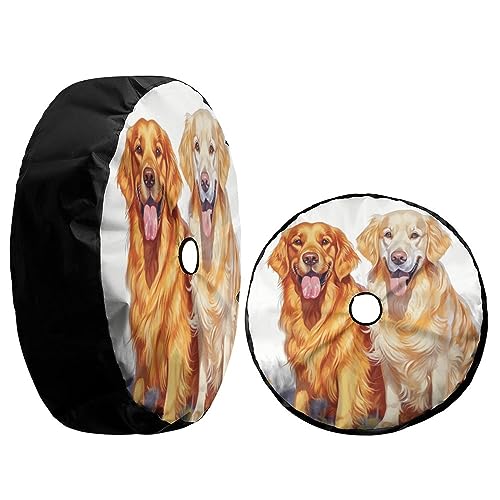 Image of Delerain Spare Tire Cover with Backup Camera Hole Golden Retriever Dog Wheel Covers Waterproof Dust-Proof UV Sun Universal Fit for RV Trailer RV SUV Truck (17 Inch for Diameter 31 inch-33 inch)