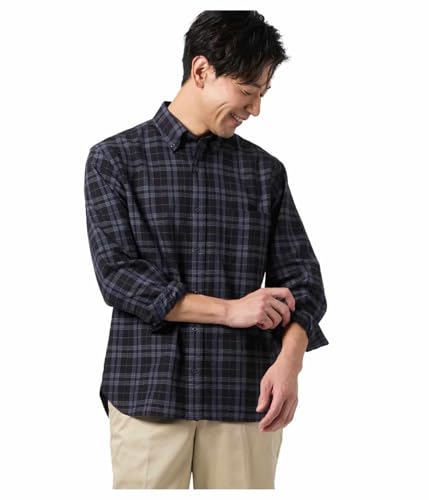 [ニューヨーカー] ロングスリーブ リネン混 サッカー チェック 長袖ショートボタンダウンシャツ メンズ 16765706 ネイビー M