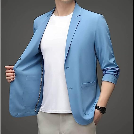 Men 's Summer Lightweight Suit Jacket, Summer Jackets for Men Sunscreen Coats Solid Color Lapel Suit Casual Blazer-Two Button Grey 2XL4