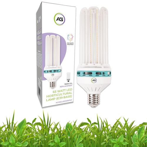 Active Grow E39 Mogul Base LED Grow Light Bulb - Plant Grow Light Bulb for Indoor Plants, Veg, Bloom & Greens - 65W (Replaces 150W CFL Light Bulbs) - Sun White Full Spectrum High CRI 95-120-277V
