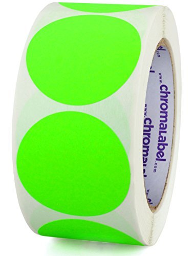 ChromaLabel 51mm (2 Inch) Round Permanent Colour-Code Dot Stickers, 500 per Roll, Fluorescent Green
