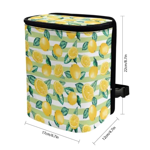 Image of Lemon Stripe Print Trash Bag for Car with Lid Multipurpose Trash Bin Waterproof Garbage Can Decoration Universal Car Interior Accessories