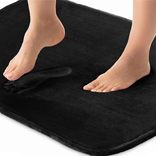Gorilla Grip Thick Memory Foam Bath Rugs, Soft Absorbent Velvet Bathroom Mats, Durable Dots on Underside, Machine Washable Bathmat, Carpet Rug Room Decor for Shower Floor, 24x17 Mat, Black