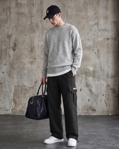 Image of Men's Cargo Sweatpants Casual Fleece Joggers Loose Fit Open Bottom Athletic Pants for Men with Pockets
