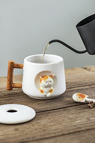 Image of DIHOclub Ceramic Coffee Mug with Lid and Matching Spoon,Novelty 3D Cat Pattern Mug for Tea Milk Chocolate Juice,Cute Cup for Dog Lovers,Perfect Gifts-14 Ounces(white)