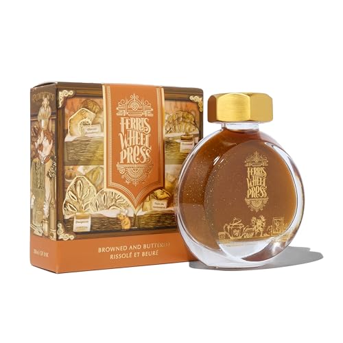 Ferris Wheel Press Fountain Pen Ink, Everyday Ink Collection, Browned and Buttered, Burnt Goldenrod with Gold Shimmer, 38ml