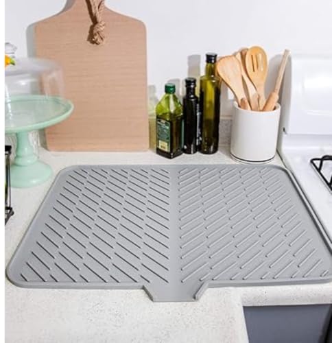 Image of Silicone Dish Drying Mat for Kitchen, Large 23 x 17 Inch Dish Drainer Mat, Waterproof Heat Resistant Non-Slip Silicone Mat for Sink & Counter, Utensil Dish Drying Mat