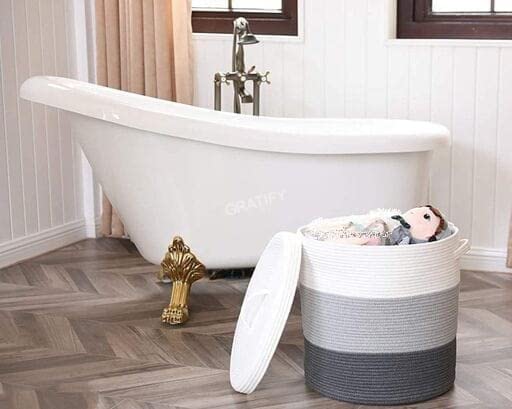 Image of GRATIFY boho Storage Organizer Foldable Wardrobe Cotton Mini Rope Laundry Basket Cloth Storage Box Baby Bucket Hamper New Born for Kitchen,Office Set,Room,planters,Dirty Clothes (Black Grey white)