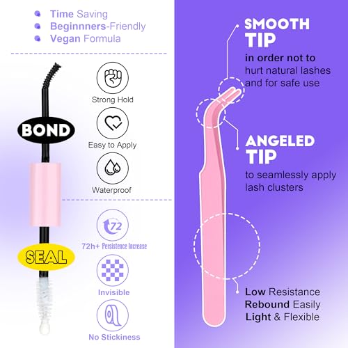 Image of Pawotence Lash Extension Kit Individual Lash Clusters Kit 40D 50D Eyelash Extension Kit 8-16mm Eyelash Clusters with Lash Bond and Seal, Lash Tweezers for Beginners (40D&50D, 0.07D, 8-16mm, Kit)