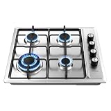 IsEasy Placa de Gas 4 Fuegos Inox, 7,8 kW, Empotrable 59 cm