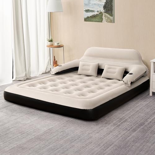 DIMAR GARDEN Queen Size Air Mattress with Headboard and Pillows, Blow Up Bed Inflatable Bed