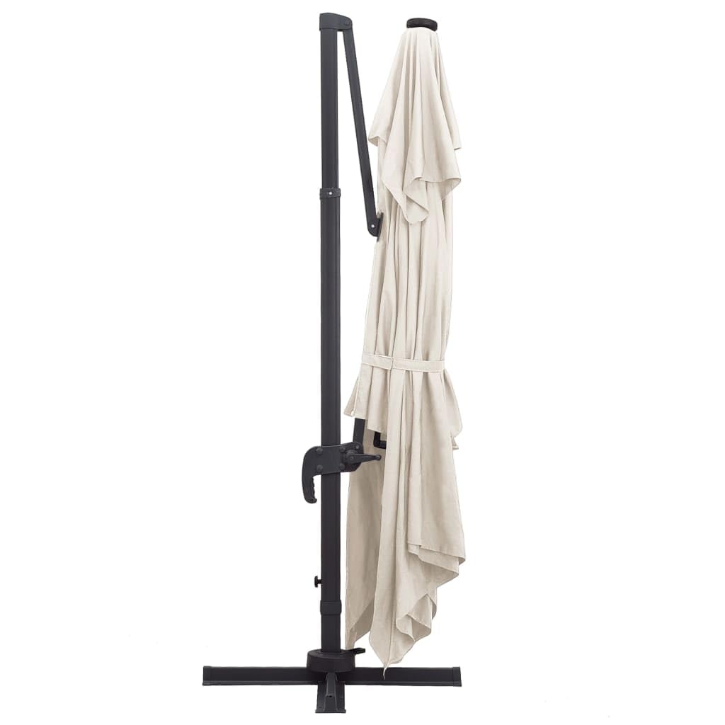Homgoday Sombrilla voladiza Luces LED y Poste Aluminio Arena 4x3 m Sombrilla de Jardín,Protección UV Sombrilla Jardín Grande Orientable Jardín Parasol Balcón