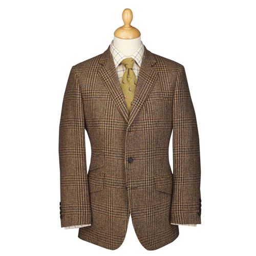 ジャケット・アウター HERRINGBONE TWEED STAND COLLAR COAT Green Herringbone Tweed Jacket | Guinea | Wolf & Badger