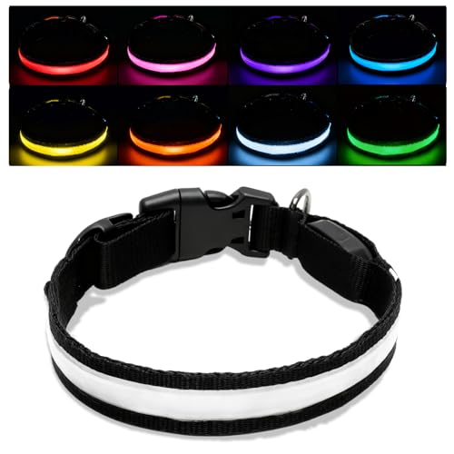 Collier lumineux pour chien - LED étanche - Réglable - Avec 3 modes de lumière clignotante - Collier lumineux sûr pour chiens de petite et moyenne taille - Rechargeable par USB