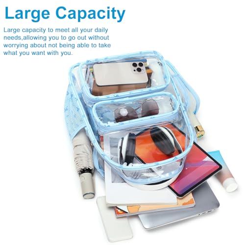 Image of BTOOP Clear Backpack Heavy Duty Transparent Backpack 17 inch See Through Bookbag for College Work Festival Security Padded Strap (blue bow floral)