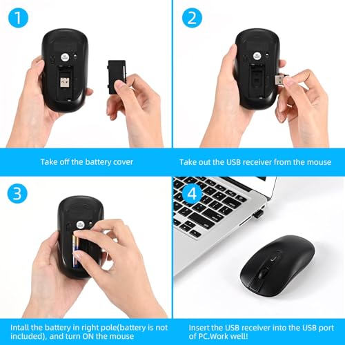 Image of cimetech Wireless Mouse, 800 /1200 /1600 DPI 2.4G Silent Noiseless Portable Mouse for Office and Home, Compatible with Laptop /PC /Computer Notebook - Black