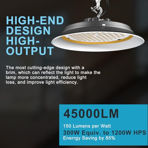 Lightdot 300W LED High Bay Shop Lights (4-Pack) - 45000lm, 120˚ Beam Angle, AC100-277V for Warehouses