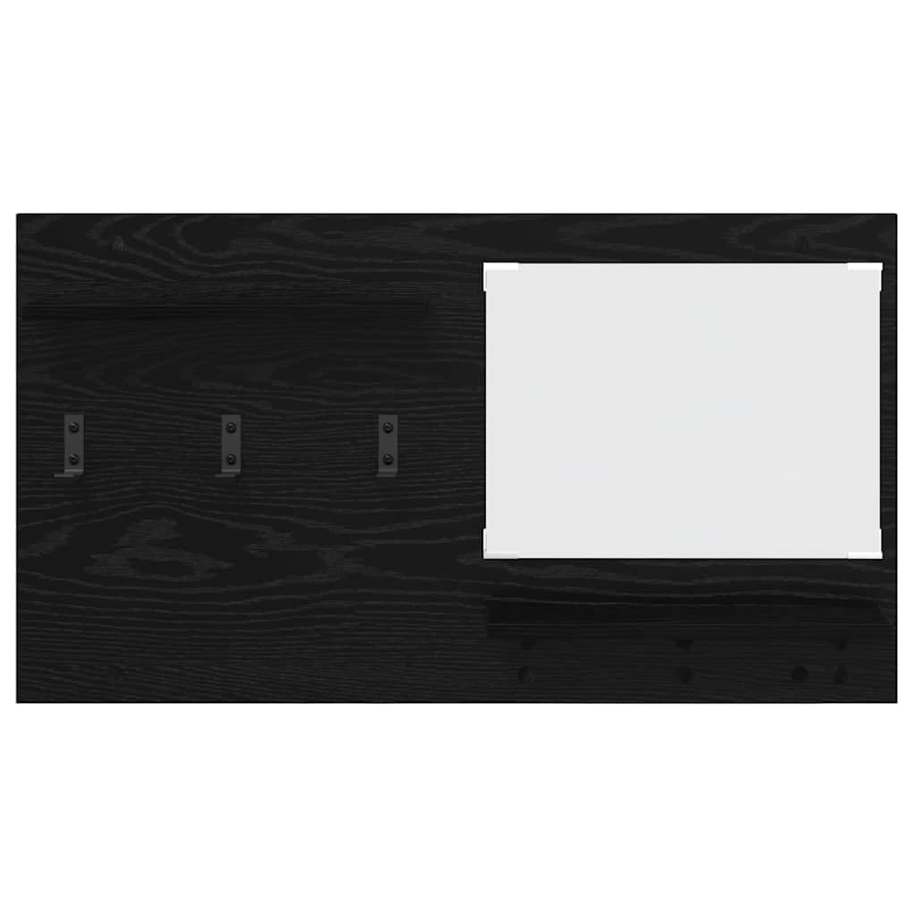 Estantería de pared de roble negro 90 x 10 x 50 cm, con espejo y 2 estantes, diseño moderno, resistente y estable para pasillo, dormitorio, sala de estar y oficina