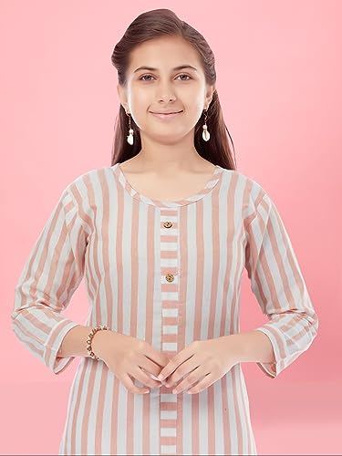 Image of Aarika Girls Peach Colour Cotton Striped Kurti