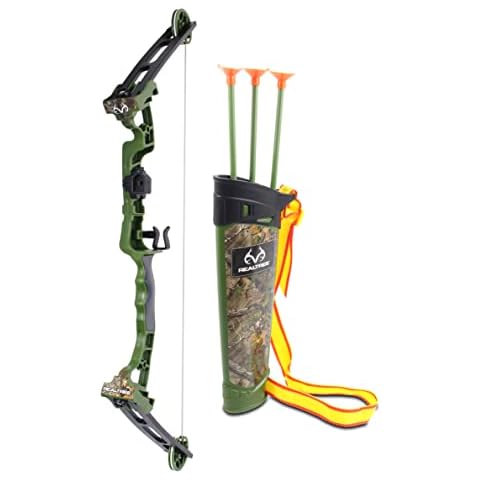 NKOK Realtree Jr. Compound Bow Set; PVC Tipped Suction Cup Arrows Can Be Propelled Up to 40 Feet; 3 Arrows and Target; Red LED Scope; Age 6+ Cover