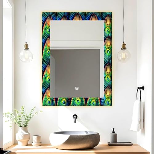 Image of NEVEX 18x24 Inch Smart LED Mirror - Rectangular Glass with UV Print Design, Touch Sensor & 3 Light Modes (Warm White, Cool White & Natural White)