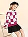 Girls Sweaters Kids Fashion Plaid Mock Neck Pullover Sweater Tops 5-14 Years Hot Pink