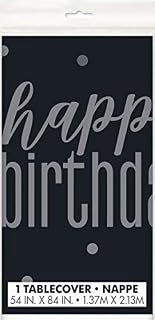 Unique 83583 Black Polka Dots Birthday Plastic Table Cover, 54" x 84" Disposable | 1 Pc, Happy