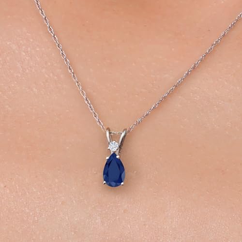 Gem Stone King 14K White Gold Blue Sapphire and White Moissanite Pendant Necklace for Women | 0.93 Cttw | Gemstone September Birthstone | Pear Shape 7X5MM | With 18 Inch Chain3