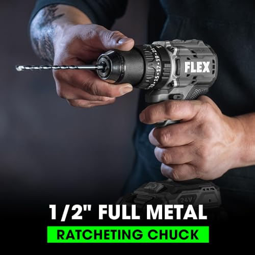 FLEX 24V Brushless Cordless 1/2-Inch 650 In-Lbs Torque 2-Speed Compact Hammer Drill Kit with 2.5Ah Lithium Battery and 160W Fast Charger - FX1231-1A