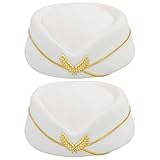 ZUYYON 2 Pcs Women Flight Attendant Hat Woolen Air Stewardess Cap Stewardess Uniform Plane Cap Cosplay Costume Accessories (Off White)