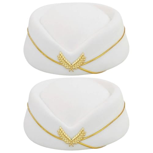 ZUYYON 2 Pcs Women Flight Attendant Hat Woolen Air Stewardess Cap Stewardess Uniform Plane Cap Cosplay Costume Accessories (Off White)