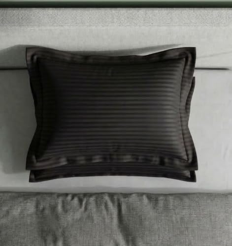 Image of Home Sizzler 210TC Satin Stripe Microfibre King Size Pillow Covers (18 X 27 Inches) - Black, Set of 2