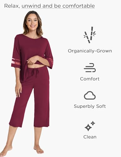 Image of GYS Bamboo Viscose Capri Pajamas for Women Set Cooling 3 /4 Sleeve Pjs