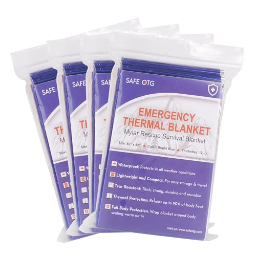 Image of 4 Pack Emergency Mylar Thermal Blankets Blue Foil Space Blanket for Outdoor Hiking Camping Car First Aid Travel Gear Equipment Survival Kit Supplies, B04-B, Full