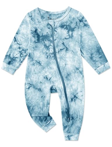 Image of Jimonda Baby Girls Boys Footless Pajamas,Rayon From Bamboo Pjs 2 Way Zipper Long Sleeve Soft Sleeper,Infant Tie-dye Romper
