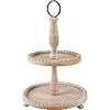 Primitives by Kathy Tiered Serving Tray Two Tiered Natural Wood with Decorative Beaded Edge