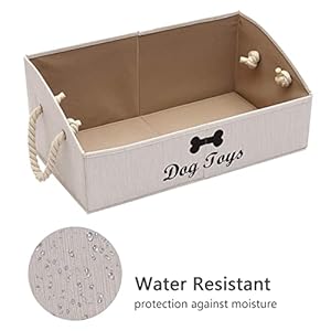Geyecete Large Dog Toys Storage Bins-Foldable Fabric Trapezoid Organizer Boxes with Weave Rope Handle,Collapsible Basket for Shelves,Dog Apparel(Beige-Dog) Geyecete Large Dog Toys Storage Bins Foldable Fabric Trapezoid Organizer Boxes with Weave Rope HandleCollapsible Basket for ShelvesDog ApparelBeige Dog