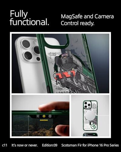 Image of Spigen Ultra Hybrid T MagFit Back Cover Case for iPhone 16 Pro, c11 Collection, MagSafe Compatible, Camera Control Covered, 3D Effect with Hexa-Layer Print - PC+TPU | Scotsman Fir