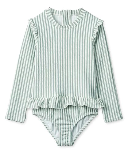 Girls One Piece Swimsuits Zipper Rash Guard Long Sleeve Bathing Suit with Ruffle Hem UPF50+