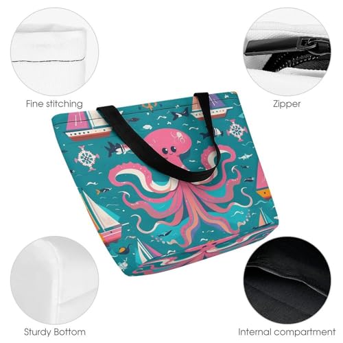 Marine Creatures for Navigation Tote Bag for Women Cosmetic Bag with Zipper, Reusable Wide Opening Handbag for Work, Travel3