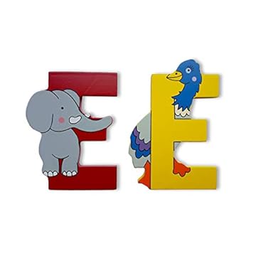 Vinsani® Wooden Jungle Animal Alphabet Letters Personalised Bedroom Wall Door Name (E)