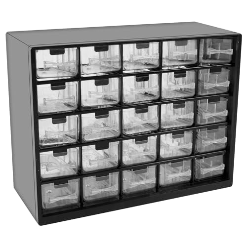 25 Drawers Stackable Storage Cabinet with 50 Removable Dividers, 11.5×8.9×4.8 Inch Clear Desk Organizer with Drawers, Desk Drawer Storage Box Tabletop Storage Organization Box for Hardware Craft