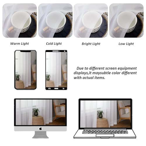 Image of Chyhomenyc Sheer White Valances for Windows 2 Pack, Small Window Curtains for Living Room Bathroom Cafe Laundry Basement, Modern Top Dual Rod Pocket Voile Curtain, 42W x 18L inches, White