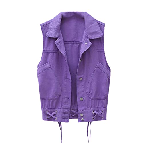 Veste de printemps sans manches femme XL en jean violet contre la mi-saison