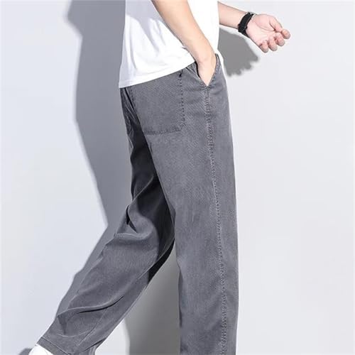 Men's Spring Fall Jeans – Soft Blue Loose Straight Thin Denim Pants, Elastic Waist Casual Plus Size4