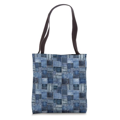 Bolso tote con estampado patchwork en denim miniatura 1