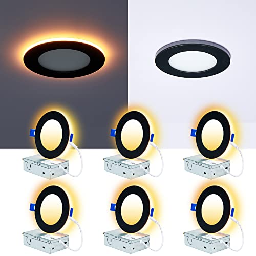 CycevSun 6 Pack Black Recessed Lights 4 Inch with Night Light, Canless Ultra Thin Wafer Downlight...