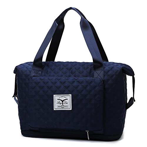 Makukke Bolsa de fin de semana para mujer, gran capacidad, ampliable, bolsa de viaje, portátil, plegable, ligera, impermeable, tela Oxford, azul, xx-large, Bolsa de viaje ampliable